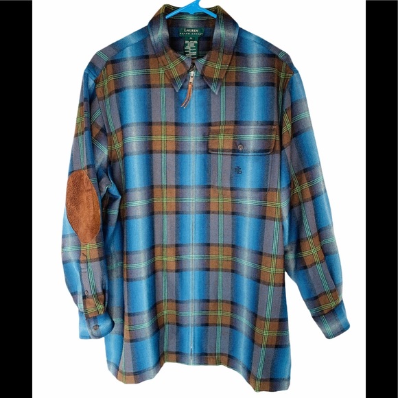 Lauren Ralph Lauren Other - Lauren Ralph Lauren Men’s Medium Long Sleeve Zip Up Jacket Wool Plaid & Leather